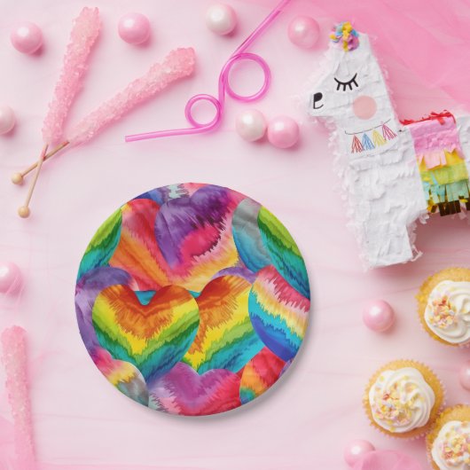 Gefärbte Krawatte Groovy Hearful Orange, Rot, Grün Pappteller (Party)