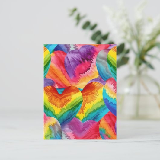 Gefärbte Krawatte Groovy Hearful Orange, Rot, Grün Postkarte (Stehend Vorderseite)