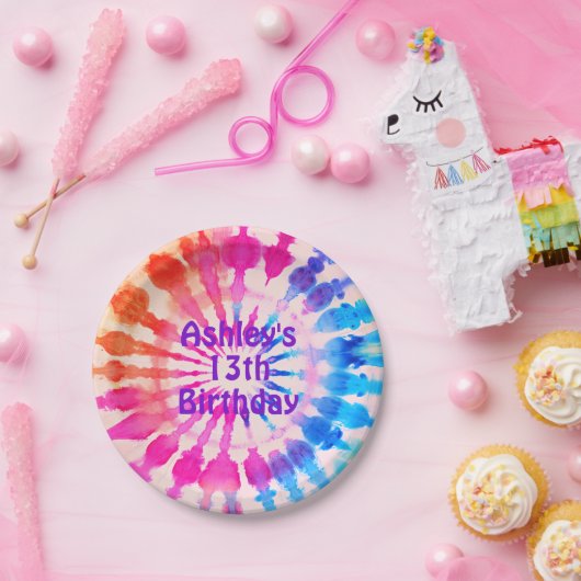 Gefärbte Krawatte Groovy Hippie Bold Bunter Geburt Pappteller (Party)