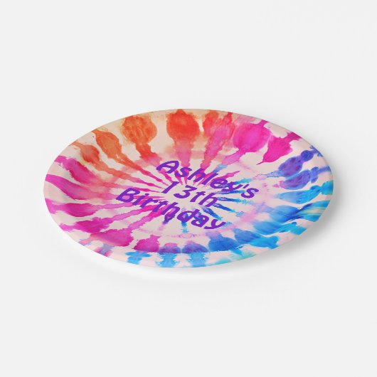 Gefärbte Krawatte Groovy Hippie Bold Bunter Geburt Pappteller (Schrägansicht)