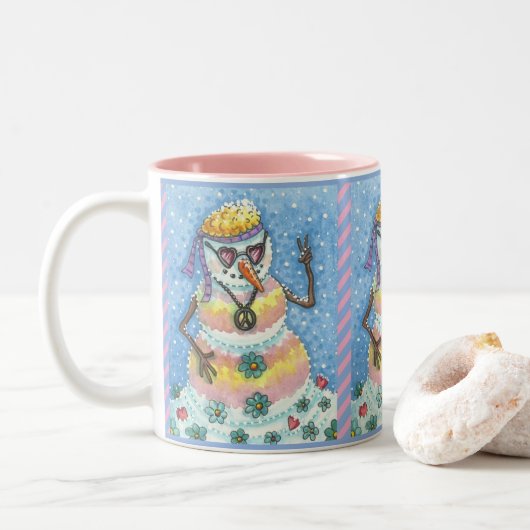 GEFÄRBTE KRAWATTE GROOVY SNOWMAN, WELTFRIEDEN CHRI ZWEIFARBIGE TASSE (Mit Donut)