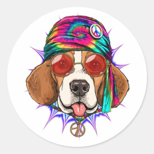 Gefärbte Krawatte Hippie Beagle Hippiness Peace Li Runder Aufkleber
