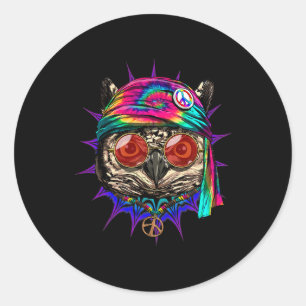Gefärbte Krawatte Hippie Owl Hippiness Peace Liebe Runder Aufkleber