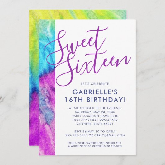 Gefärbte Krawatte Hippy Chic Lila Aqua Blue Sweet Einladung (Vorne/Hinten)