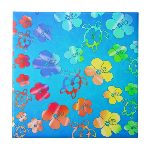 Gefärbte Krawatte Honu und Hibiskus Fliese (Vorderseite)