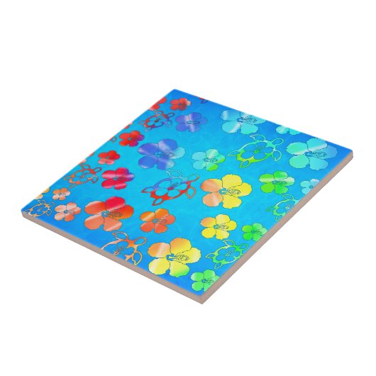 Gefärbte Krawatte Honu und Hibiskus Fliese (Seite)