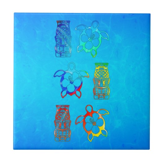 Gefärbte Krawatte Honu und Tiki Maske Fliese (Vorderseite)