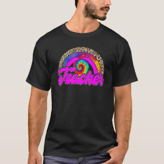 Gefärbte Krawatte Leopard Regenbogenlehrer erster T-Shirt