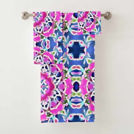 Gefärbte Krawatte Mandala Muster Denim Blau und Ro Badhandtuch Set (Insitu)