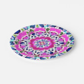 Gefärbte Krawatte Mandala Muster Denim Blau und Ro Pappteller (Schrägansicht)