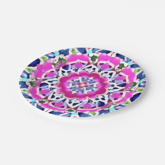 Gefärbte Krawatte Mandala Muster Denim Blau und Ro Pappteller (Schrägansicht)