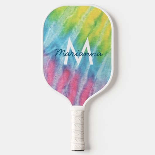 Gefärbte Krawatte Mit Monogramm Anfangsname Pickleball Schläger (Vorderseite)