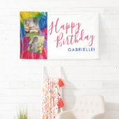 Gefärbte Krawatte Modernes Retro Vibes Happy Birth Banner (Insitu)