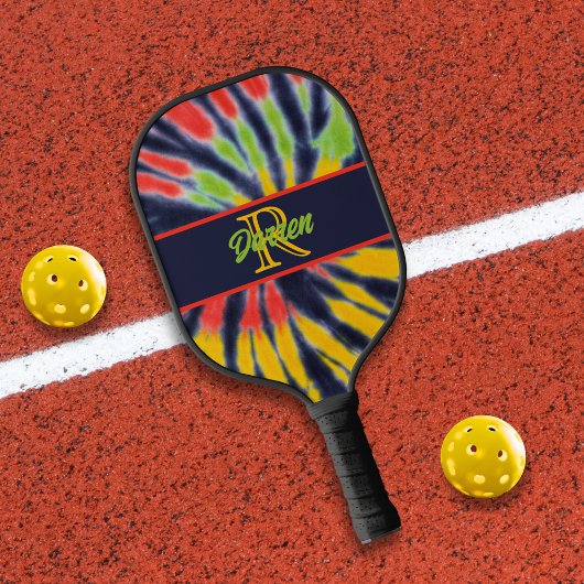 Gefärbte Krawatte Monogramm Schwarz-Gelb Pickleball Schläger