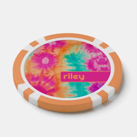 Gefärbte Krawatte Muster Hot Pink Orange Aquamarin Pokerchips (Einzeln)