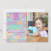 Gefärbte Krawatte Neon Glow Arcade Party Geburtsta Einladung (Vorderseite)