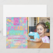 Gefärbte Krawatte Neon Glow Arcade Party Geburtsta Einladung (Vorne/Hinten)