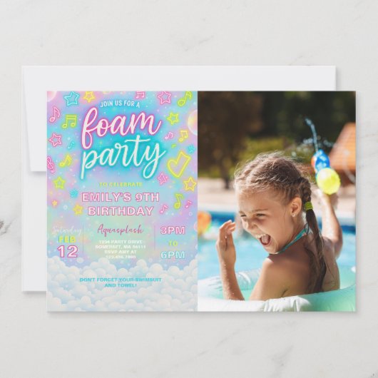 Gefärbte Krawatte Neon Glow Foam Birthday Party Fo Einladung (Vorderseite)