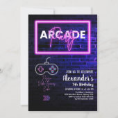 Gefärbte Krawatte Neon Retro Arcade Gaming Geburts Einladung (Vorderseite)