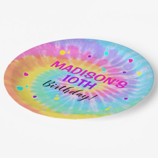 Gefärbte Krawatte Paper Tellers Rainbow Gefärbte K Pappteller (Schrägansicht)