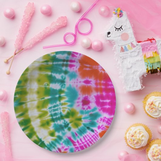 Gefärbte Krawatte Pappteller (Party)