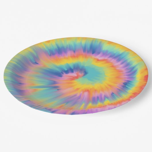 gefärbte Krawatte Pappteller (Schrägansicht)