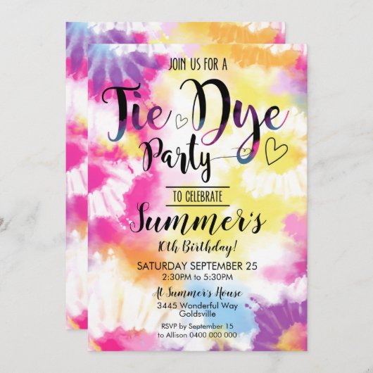 Gefärbte Krawatte Party Einladung Hippy-Gefärbte K (Vorne/Hinten)