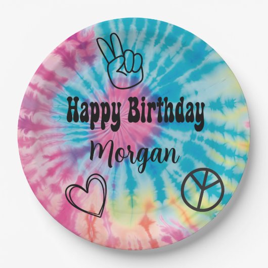 Gefärbte Krawatte Party Pappteller (Vorderseite)