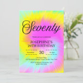 Gefärbte Krawatte Pastel Boho 70. Geburtstag Einladung (Stehend Vorderseite)