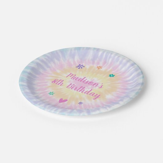 Gefärbte Krawatte Pastel Rainbow Boho Hippie Birth Pappteller (Schrägansicht)