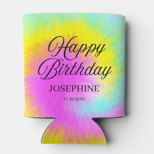 Gefärbte Krawatte Pastel Rainbow Happy Birthday Dosenkühler (Rückseite)