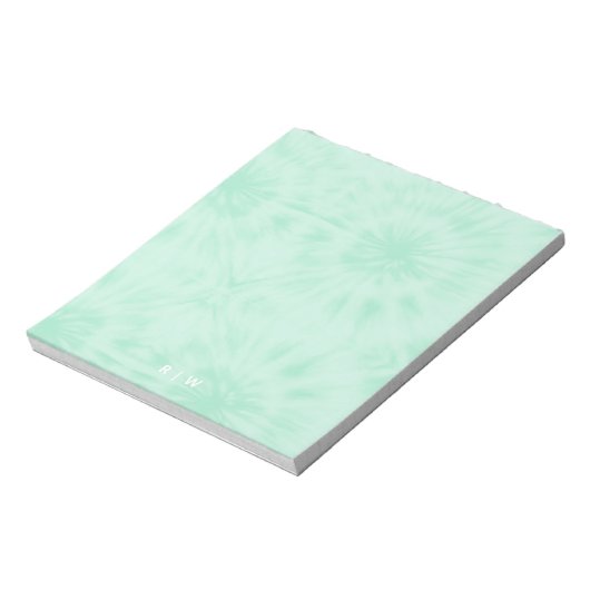 Gefärbte Krawatte | Pastell Minze Green Monogram Notizblock (Rotiert)