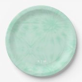 Gefärbte Krawatte | Pastell Minze Green Monogram Pappteller (Vorderseite)