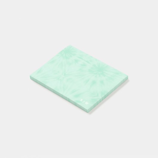 Gefärbte Krawatte | Pastell Minze Green Monogram Post-it Klebezettel (angewinkelt)