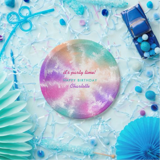 Gefärbte Krawatte Pastell Rosa Orange Aquamarin Li Pappteller (Party)