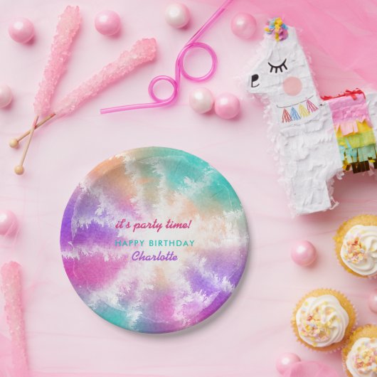 Gefärbte Krawatte Pastell Rosa Orange Aquamarin Li Pappteller (Party)