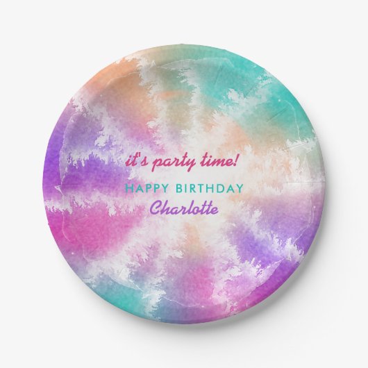 Gefärbte Krawatte Pastell Rosa Orange Aquamarin Li Pappteller (Vorderseite)