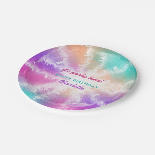 Gefärbte Krawatte Pastell Rosa Orange Aquamarin Li Pappteller (Schrägansicht)