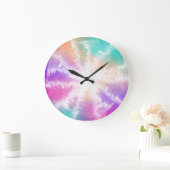 Gefärbte Krawatte Pastell Wasserfarbe Rosa Orange  Große Wanduhr (Zuhause)