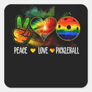 Gefärbte Krawatte Peace Liebe Pickleball Picklebal Quadratischer Aufkleber