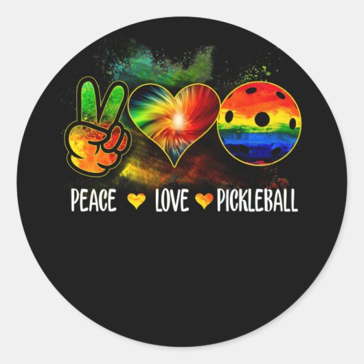 Gefärbte Krawatte Peace Liebe Pickleball Picklebal Runder Aufkleber (Vorderseite)