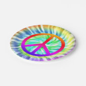Gefärbte Krawatte Peace Sign Design Paper Plate Pappteller (Schrägansicht)