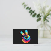 Gefärbte Krawatte Peace Sign Hand V Hand 60er 70er Visitenkarte (Stehend Vorderseite)