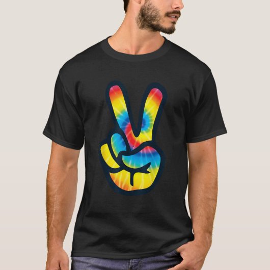 Gefärbte Krawatte Peace Sign Hand V Symbol 60er 70 T-Shirt (Vorderseite)