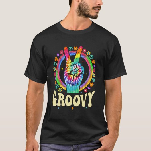 Gefärbte Krawatte Peace Sign Liebe Groovy Hippie P T-Shirt (Vorderseite)