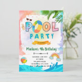 Gefärbte Krawatte-Pool-Einladung Einladung (Stehend Vorderseite)