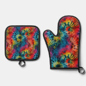 Gefärbte Krawatte Retro farbenfroh Ofenhandschuh & Topflappen-Set (Vorderseite)