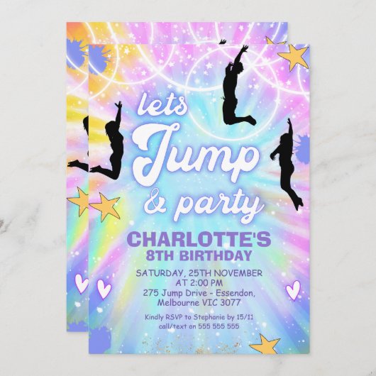 Gefärbte Krawatte Retro Jump and Play Birthday Ein Einladung (Vorne/Hinten)