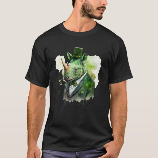 Gefärbte Krawatte Rhino Tuxedo Leprechaun Hat St P T-Shirt (Vorderseite)