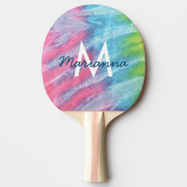 Gefärbte Krawatte Rosa Monogramm Name Retro Hippie Tischtennis Schläger
